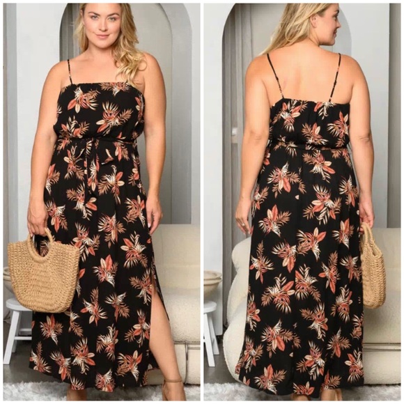 SLEEVELESS FLORAL SIDE SLIT MAXI DRESS - Picture 1 of 8